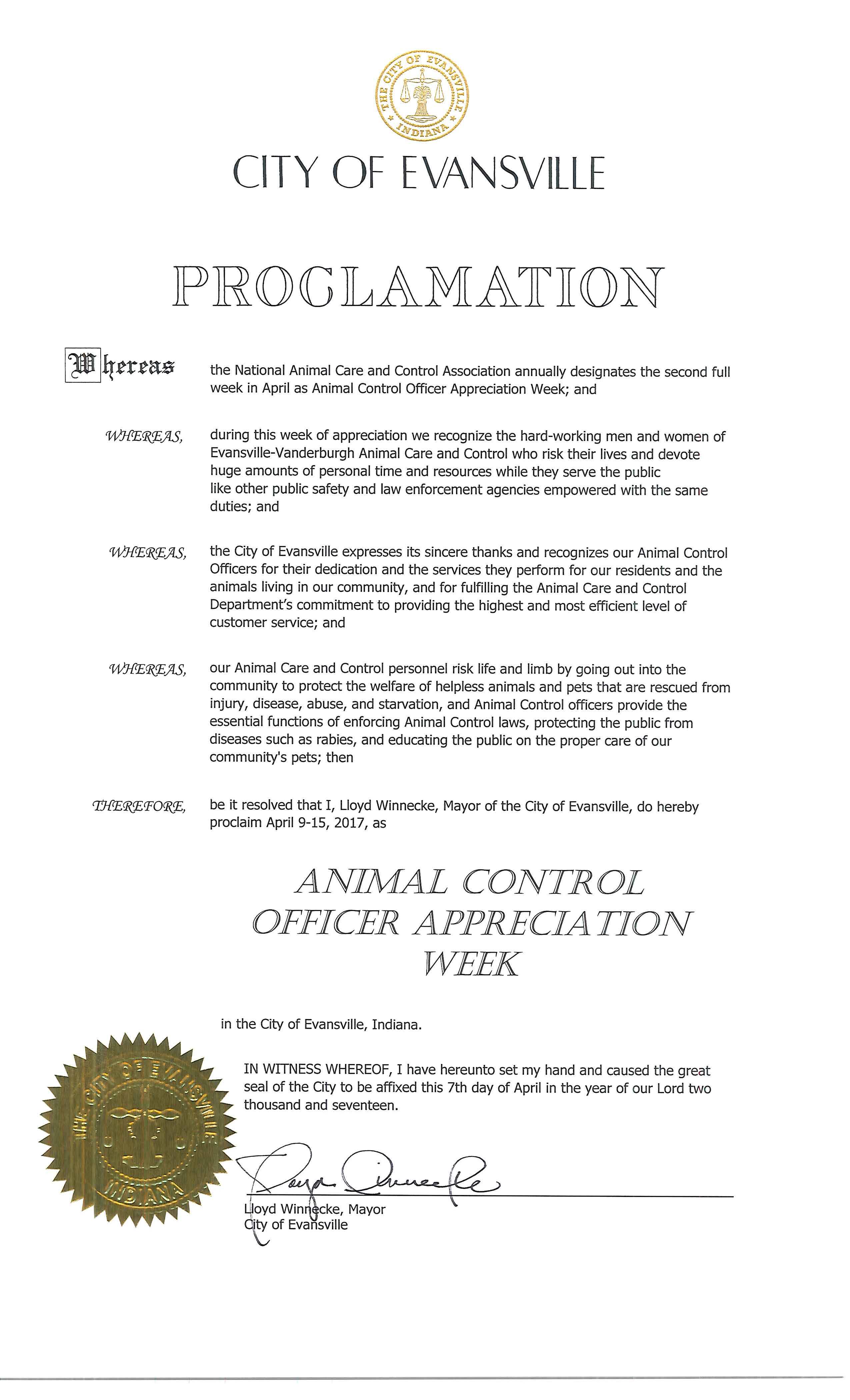 Mayoral Proclamation Examples / City of Evansville