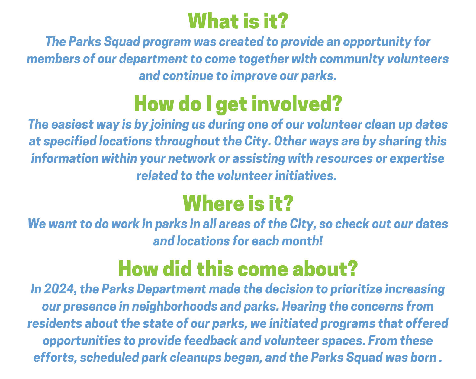 Parks Squad Info
